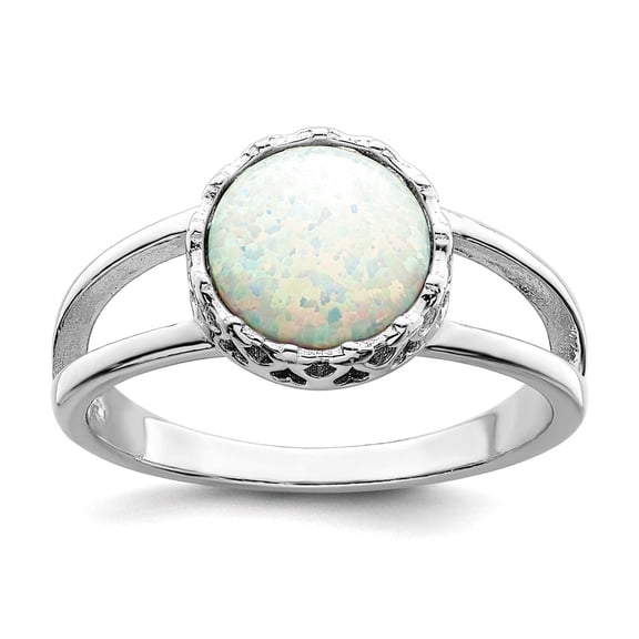 9.65mm 925 Sterling Silver Rhodium Plated Round White Simulated Opal Inlay Ring Size 6 Ring for Women