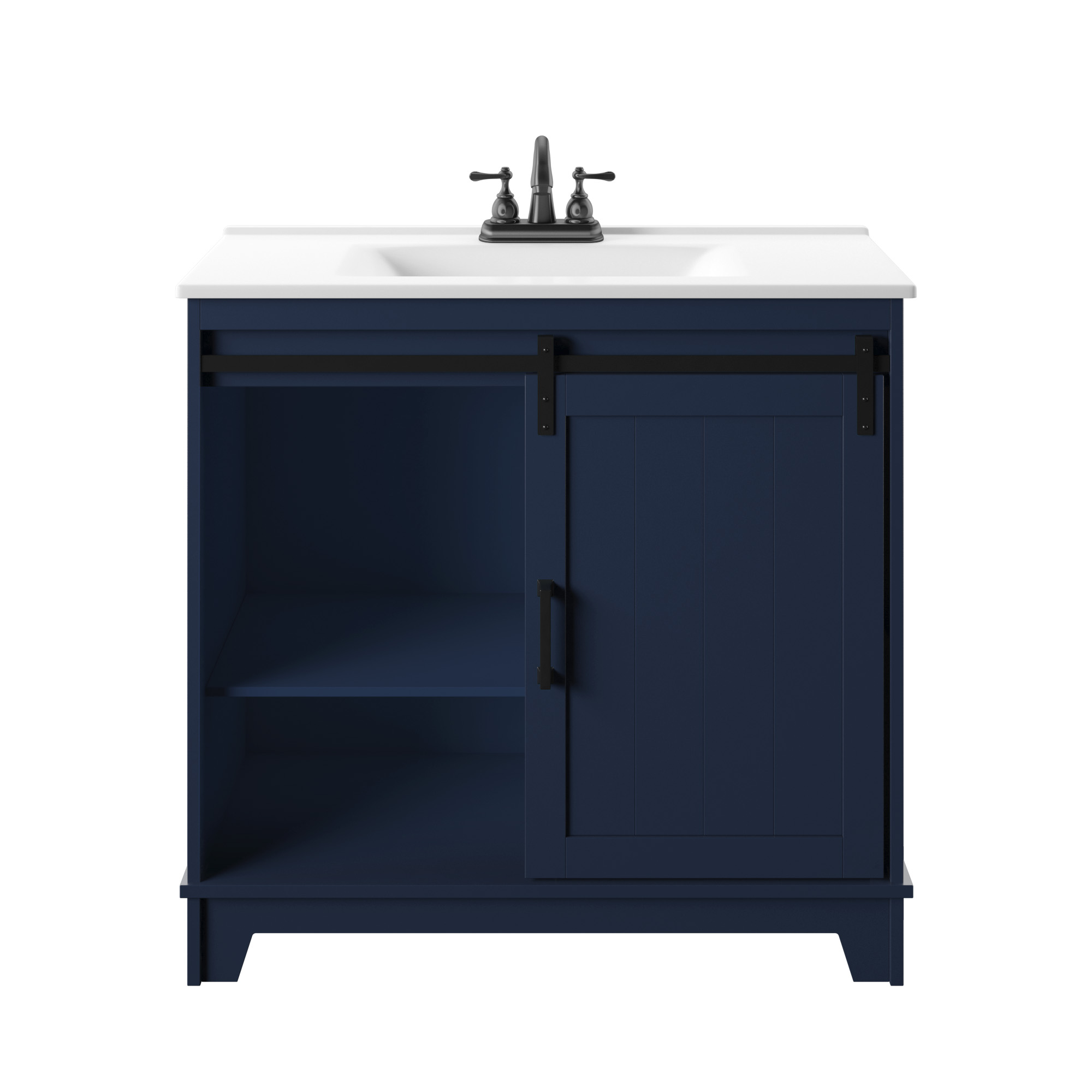 Twin Star Home 36" Sliding Barn Door Single Bathroom Vanity with Woven Baskets