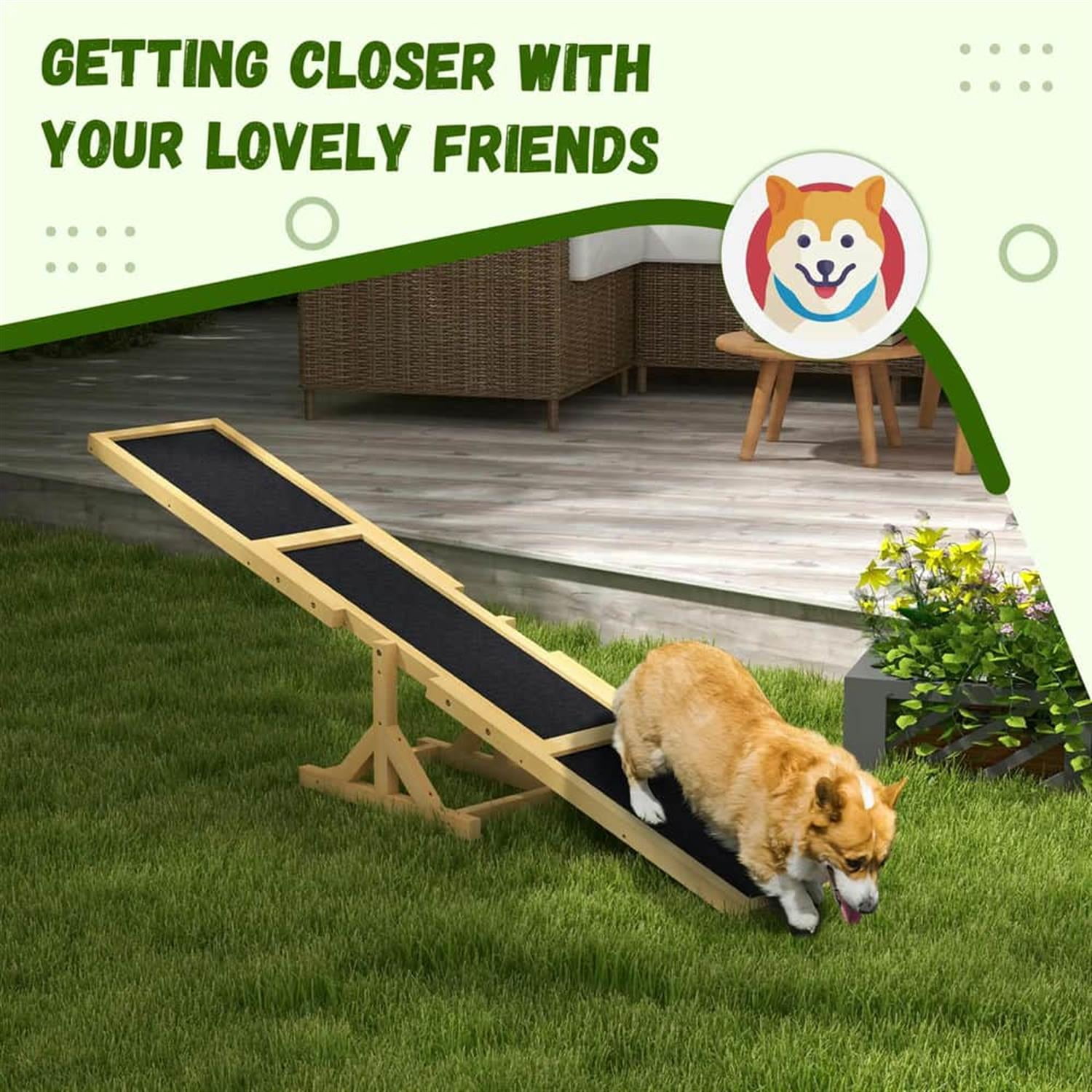 Kadyn 70" Wooden Dog Seesaw for Training, Exercise, Pet Agility Equipment, Sturdy Playset, Yellow