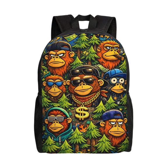 Monkey Backpack Full Front Print Travel Laptop Bag for Men and Women