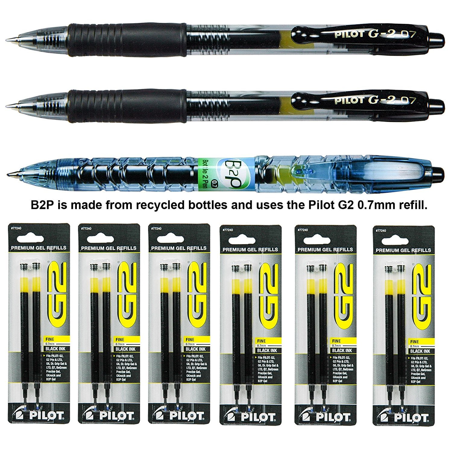 Pilot G2 07 Pen With Refills 0 7mm Black Gel Ink 9 Piece Assortment Pack Deal Includes 2 Pilot 31020 0 7mm Black Gel Ink Pens 1 Pilot 31600 0 7mm B2p By G G Walmart Com