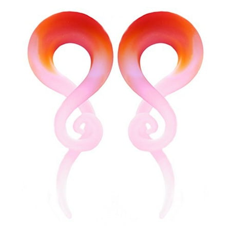 BodyJ4You 2PC Glass Ear Tapers Plugs 00G Red Pink Swirl Spiral Gauges Piercing Jewelry