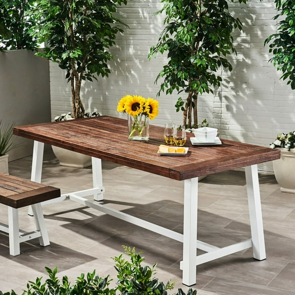 Outdoor Wooden Dining Table | Accommodates 8, Modern Industrial Aesthetic | Acacia Wood Top, Metal Structure | Low-Maintenance in Outdoor Spaces