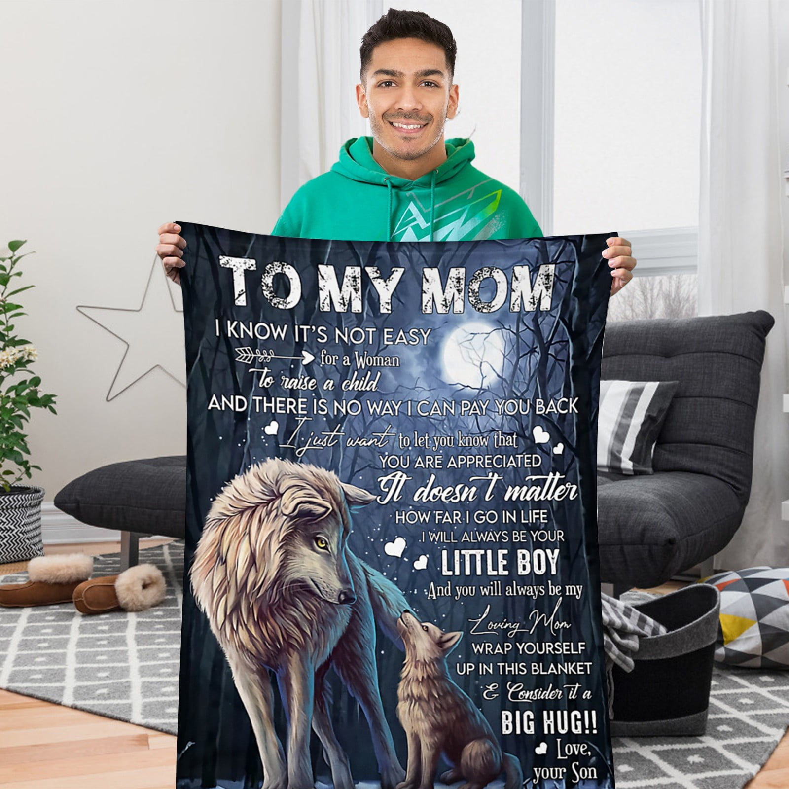 Lovehome To My Mom From Son Wolf Fleece Blanket Wolf Art Birthday  Anniversary Gift From Mom Mother 