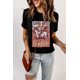 thumbnail image 1 of ABPHQTO Camiseta negra de manga corta con estampado gráfico de vaqueras LONG LIVE para mujer, 1 of 5