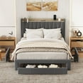 thumbnail image 3 of Leumius Queen Size Bed Frame with Storage Headboard & USB Charging Station,Upholstered Platform Bed with 3 Storage Drawers,No Box Spring Needed,Dark Gray, 3 of 8