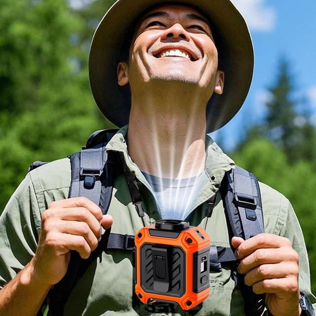 Fiudx Ventilador de Cintura, Recargable Por Usb, con Pantalla Digital Inteligente y Función de Linterna de Emergencia, Ideal para Actividades Al Aire Libre Como Acampadas y Senderismo, Compañero de V