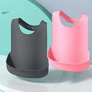 Dawht Bibs for The Elderly, Silicone Rice Pockets for Adult Meals, Apron Mealtime Crumb Catcher for Eating Cloth for Elderly Seniors (Color : Blue and Pink)