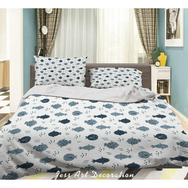 3D Peces Blancos Funda de edredón Set Ropa de cama Set Funda de edredón Fundas de almohada SF98