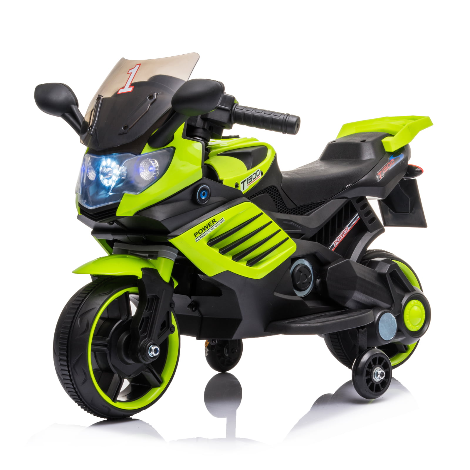 6V Licensed Kids Ride On Motorcycle w/ Headlight Training Wheels Green 