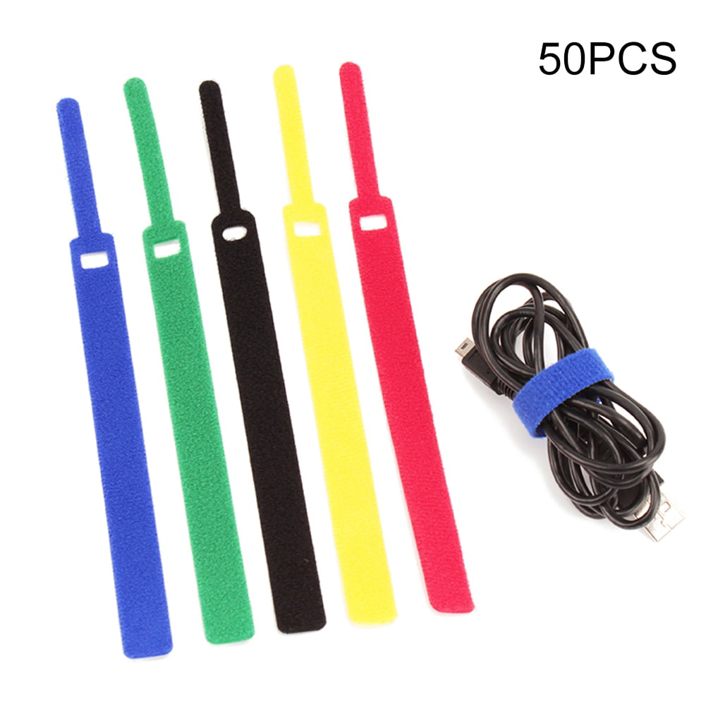 50X Wholesale Multi Color Cable Cord Nylon Strap Hook Loop Ties Tidy Organizer 