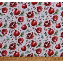 Cotton Christmas Seasonal Winter Pomegranates Food Pine Needles Branches Plants Snow White Cotton Fabric Print by the Yard (STELLA-DJL1838)