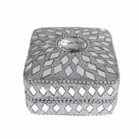 Prayer Box Trinket Box-Beaded-Square-Silver (Approx 3")