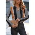 thumbnail image 6 of Women's Orange Geo Print Colorblock Notched V Neck Blouse for Casual and Semi-Formal Wear | [ZhiHiMeRi] | (US 12-14)L, 6 of 12