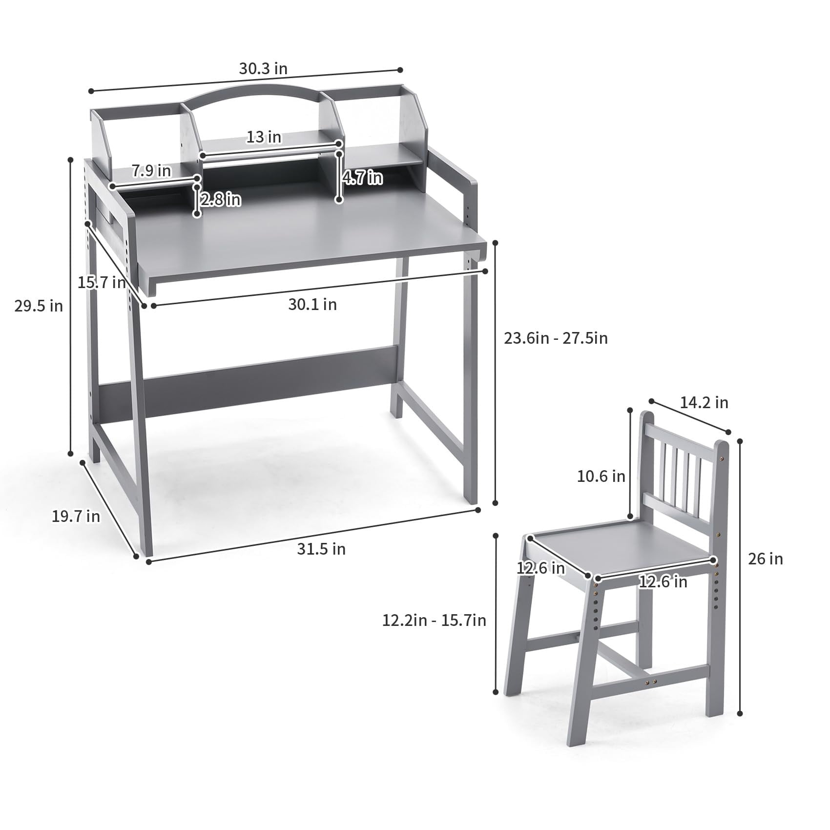 UNICOO® Kids Desk and Chair Set – Durable, Modern Study Table for Homework & Art – Ergonomic Design – Grey 01