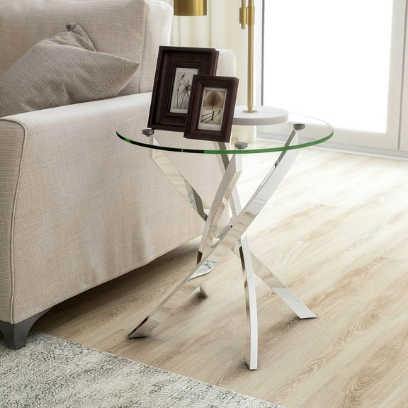 Furniture of America Gisela Glass Top End Table, Chrome