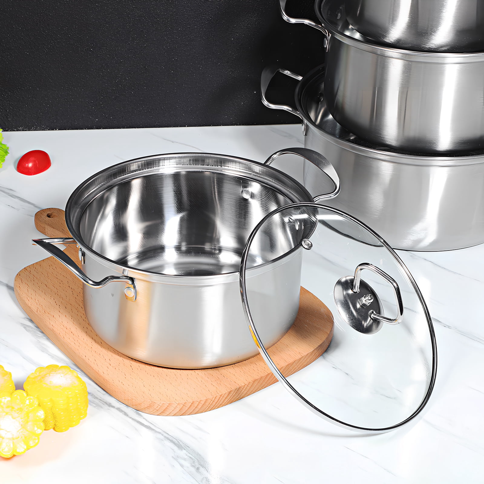 Salinist 5 Sets Stockpots Stainless Steel Soup Pots Induction Pots with Lids
