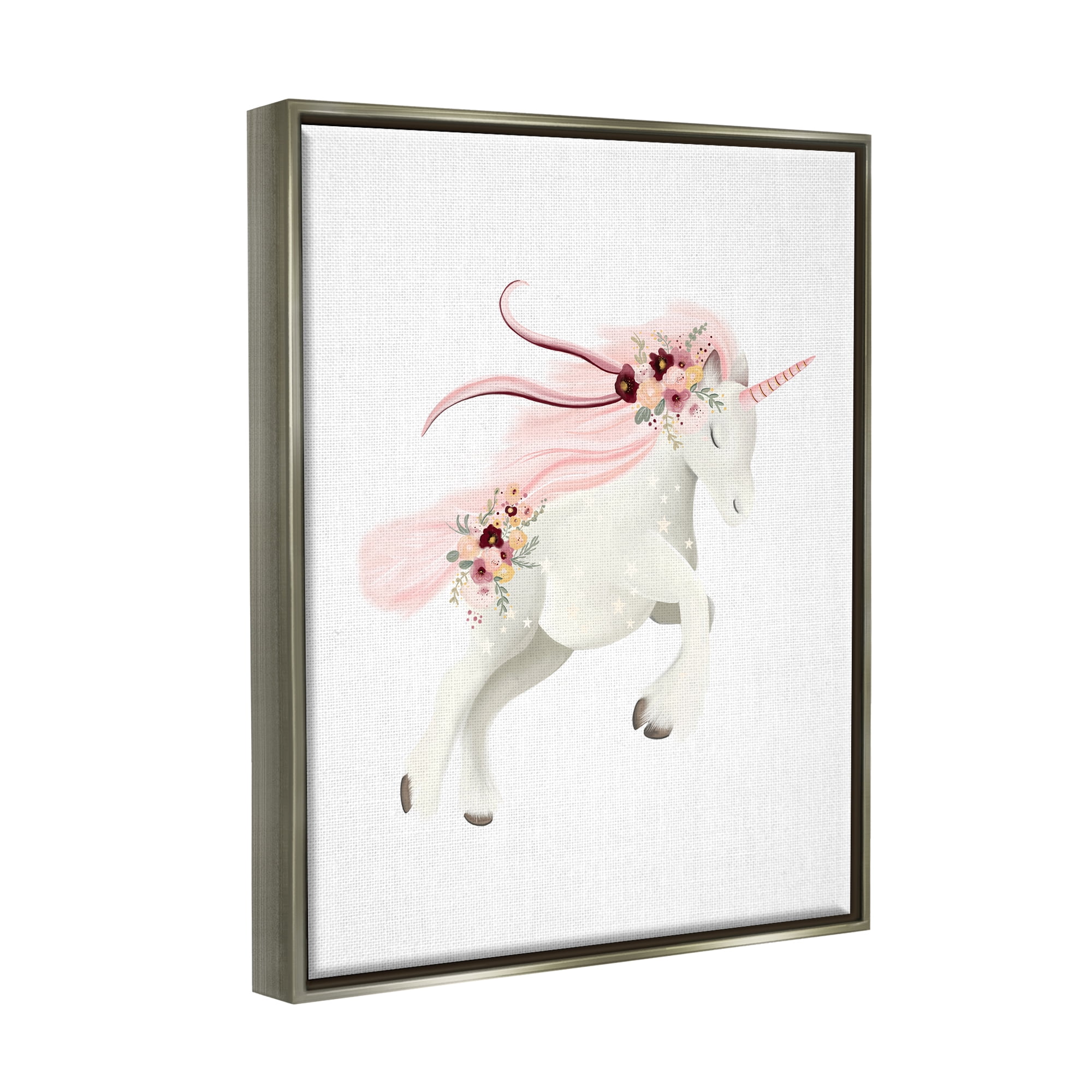 Stupell Industries Pastel Galloping Unicorn Fairy Tales & Fantasy Painting Gray Floater Framed Canvas Art Print Wall Art, 25 x 31