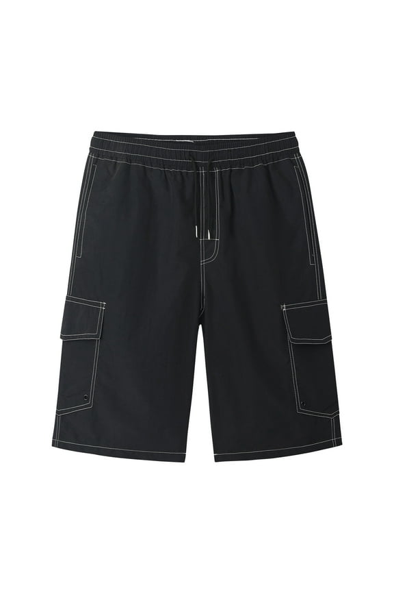 Mens Casual Shorts 7 Inch Inseam 2025 Summer Mens Drawstring Elastic Waist Shorts with Pockets Outdoor Hiking Fishing Shorts Sales Black