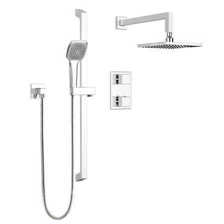 Belanger KIT-QUA140TSCP Rain Thermostatic Square Shower System, Polished Chrome