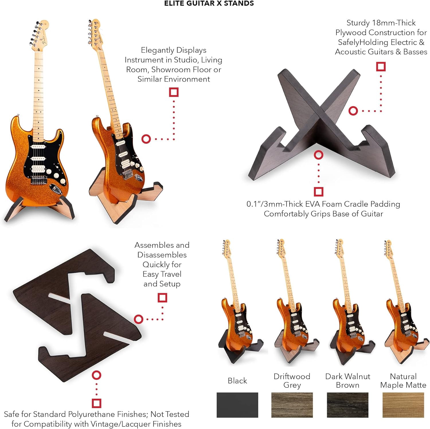 Gator Frameworks GFW-ELITEGTRXSTD-MPL Elite Series Guitar Furniture X Stand - Maple Finish Frameworks Elite Series Guitar X Style Stand in Natural Maple Matte Finish Maple