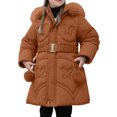 thumbnail image 2 of LYHao Winter Warmth Girls Long Padded Coat With Belted Waist Thick Fleece Lined Outerwear For Cold Weather Girls Jacket Coat,Sizes 5-6 Years, 2 of 7