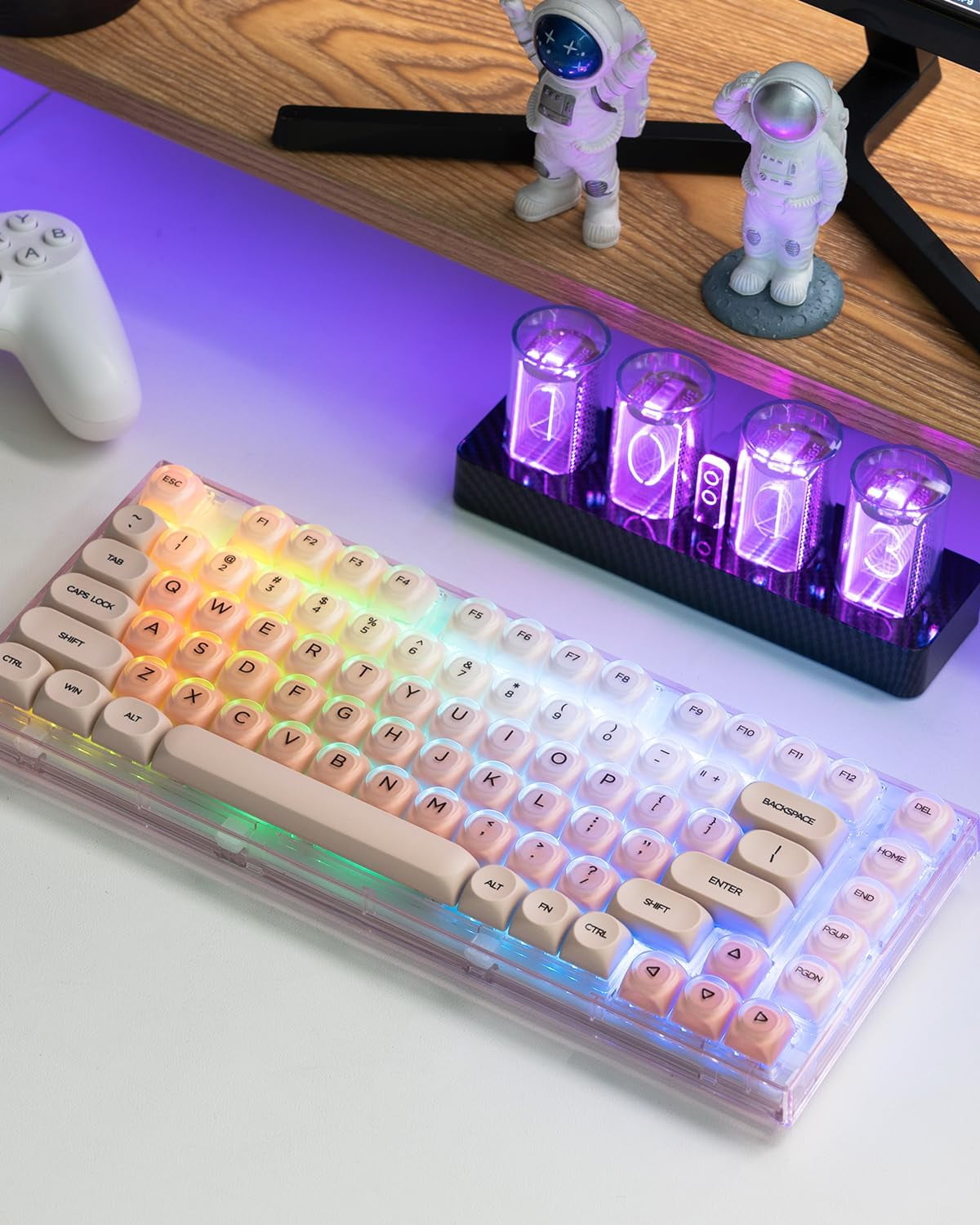 X75 75% Wireless Mechanical Keyboard, Hot Swappable Computer Creamy Keyboard, Foundation Jelly Keycaps, Pre-lubed Switches Gasket Mount RGB Backlit Gaming Keyboards for Win/Mac, Pink