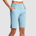 thumbnail image 2 of Bloomae Women's Bermuda Long Shorts with Pockets Button Stretch Side Slit High Waisted Knee Length Shorts for Women Walking Athletic Workout Light Blue M, 2 of 8