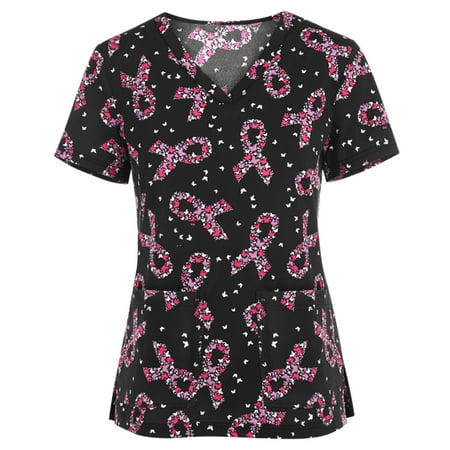 

KSCYKKKD Comfort Scrubs Women s Casual and Fashion Blouses V Neck Crossover Scrub Top Pink S