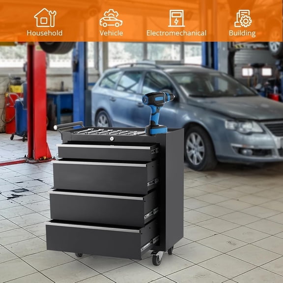 Yeshouse Tool Chest, 4 Drawer Steel Rolling Tool Storage Cabinet with Wheels & Locking System, Mobile Cabinet Organizer with Drawer Liners for Garage, Workshop