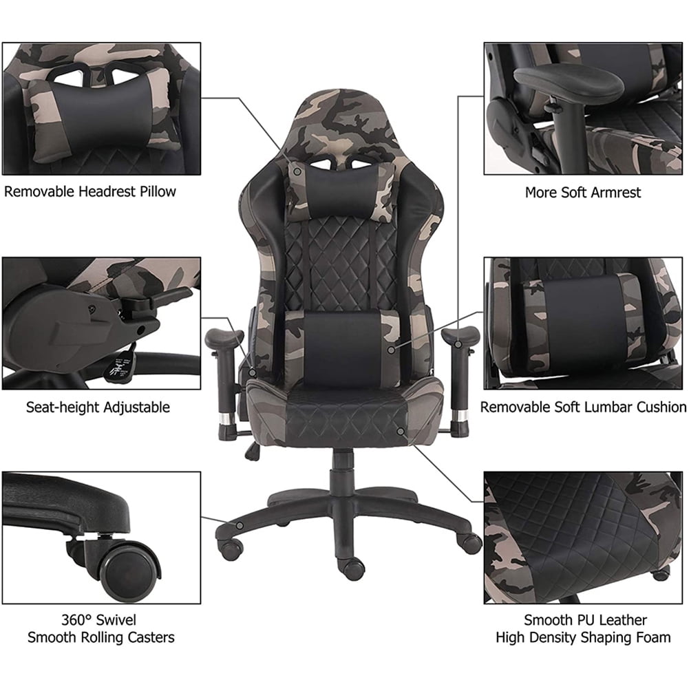 Kepooman Adult Gaming Chair, High-back Racing Chair, Computer Chair, Ergonomic Gaming Chair, Office Work Chair, with Headrest and Lumbar Support,Camouflage Kepooman Adult Gaming Chair, High-back Racing Chair, Computer Chair, Ergonomic Gaming Chair, Office Work Chair, with Headrest and Lumbar Support,Camouflage