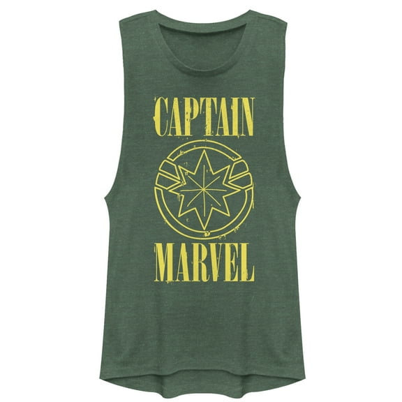 Junior's Marvel Captain Marvel Stained Star Symbol Festival Muscle Graphic Tee Charcoal Medium