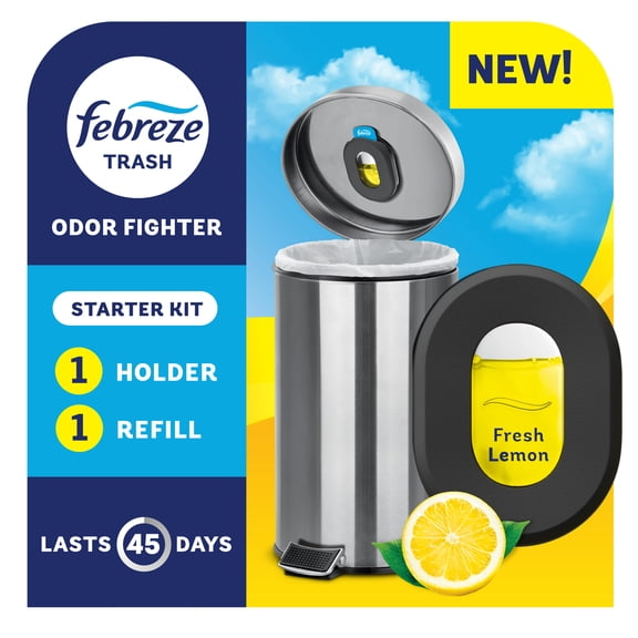 Febreze Trash Odor Fighter, Fresh Lemon Scent, 1 Holder 1 Refill