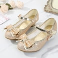 thumbnail image 6 of Low Heel Glitter Princess Shoes for Girls, Non-slip Mary Jane Dress Shoes with Bow and Charm Detail Gold 38, 6 of 7