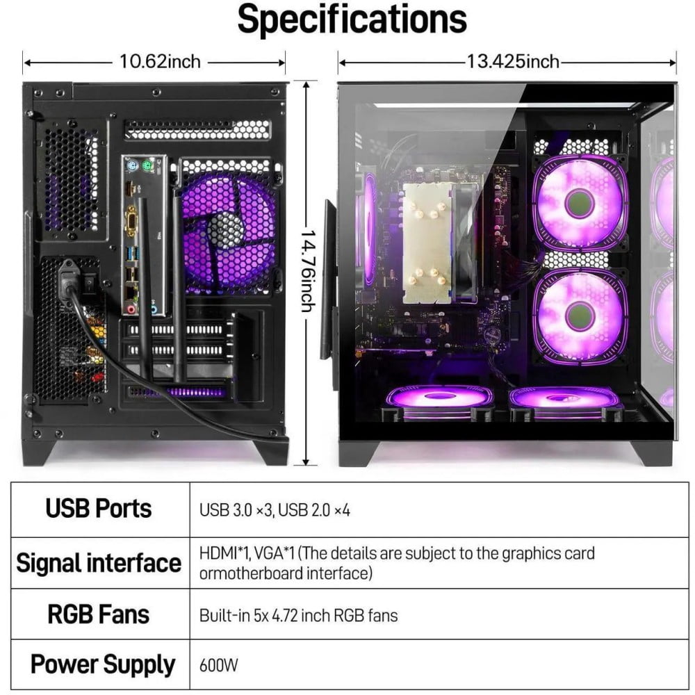 ZHICGCP Gaming Desktop PC, AMD Ryzen 5 5600GT Processor, 1TB Memory, 16GB RAM, Windows 11 Home