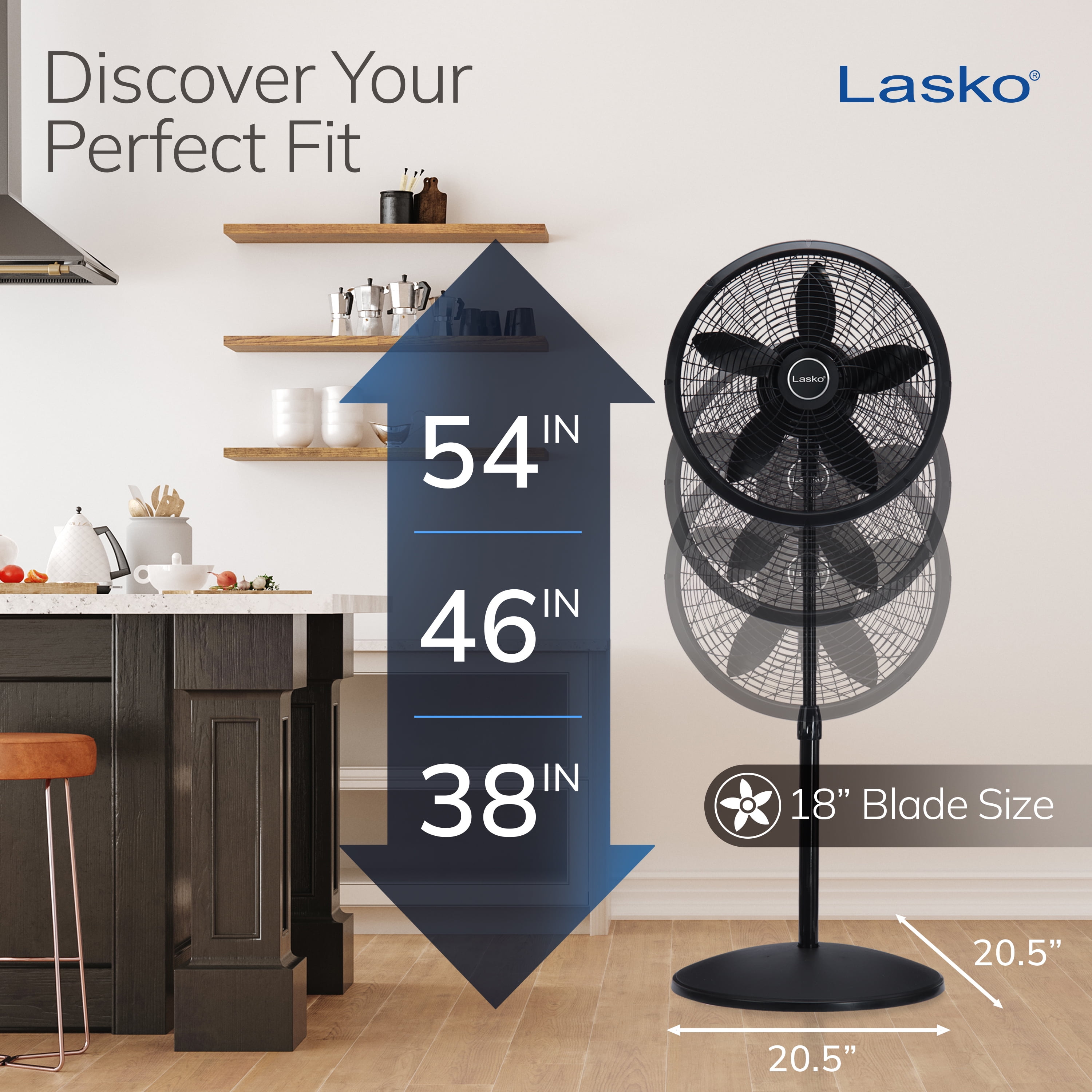 Lasko Elegance & Performance 18" 3-Speed Oscillating Pedestal Fan, Black, 1827