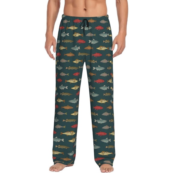 Naloa River Freshwater Fish Pajama Pants Men, PJ Bottoms, Sleep & Lounge Pants-Small
