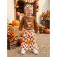 thumbnail image 5 of RUINIXCW Baby Girls Thanksgiving Outfits Turkey Embroidery Long Sleeves Romper and Prints Flared Pants Headband Set, 5 of 9