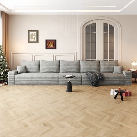 Modern Minimalist Plush Corduroy 168" Sectional Sofa for Living Room with Deep Seat and No Assembly Required