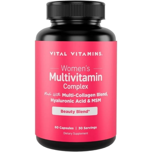 Vital Vitamins Women’s Multivitamin Complex, Beauty & Wellness Support, with Collagen, Hyaluronic Acid & MSM, 60 Capsules