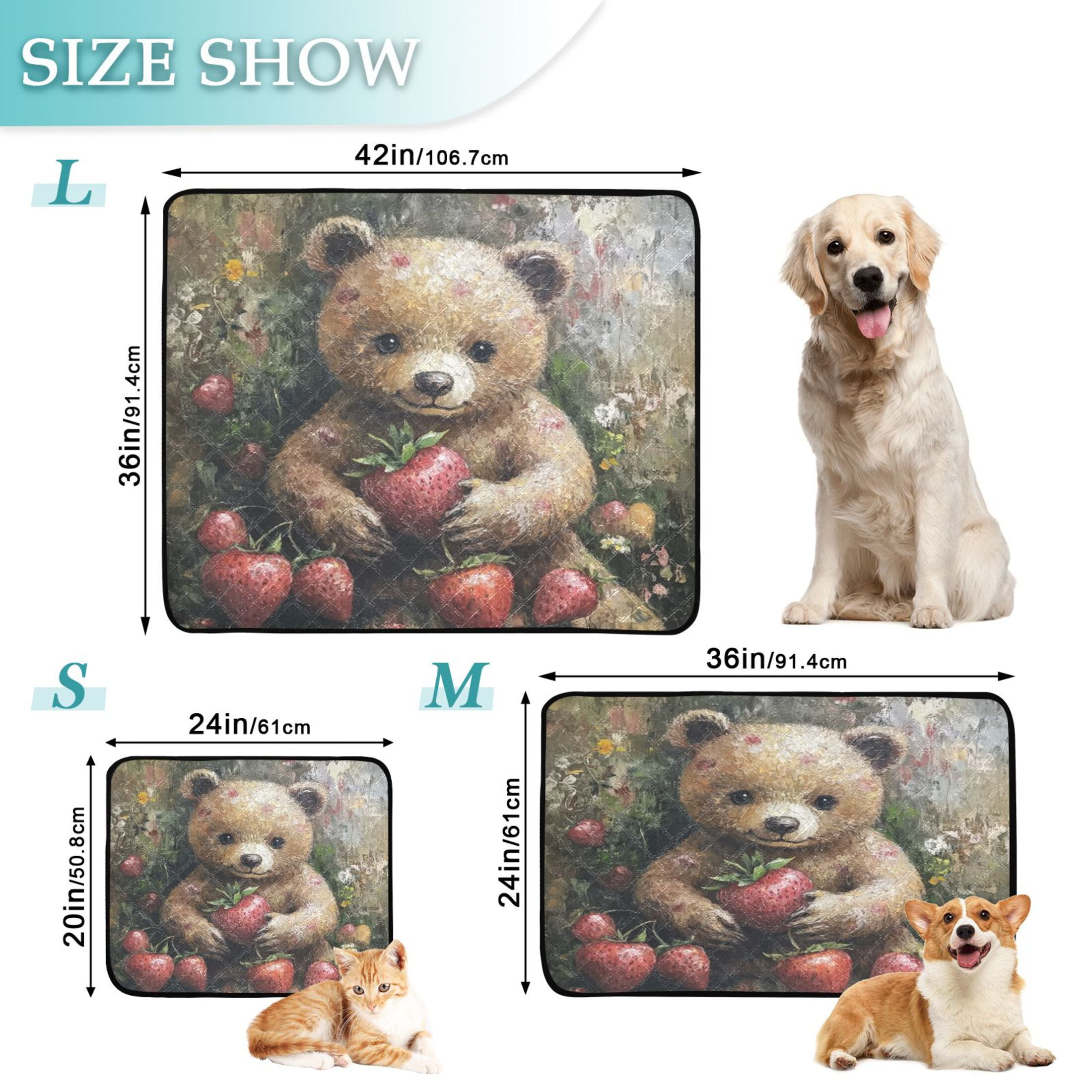 Qxltty Adorable Strawberry Bear Cat litter Pads Pet Set of 3 Diaper Mats Center Anti-leakage Layer Absorbent Soft and Comfortable