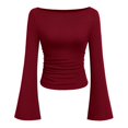 thumbnail image 4 of ZDNIXIAN Women Off Shoulder Long Sleeve Basic Tops Ribbed Knit Slim Fitted Blouse, Elegant Boat Neck Form Fitting Shirt, Stretchy Soft Casual Long Sleeve Tees, 4 of 6
