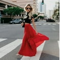 thumbnail image 6 of Fgnfyis Womens Fashion High Waist Fold Soild Loose Beach Wrap Maxi Long Skirt Flowy Boho Pleated Skirt Red XXXL, 6 of 8