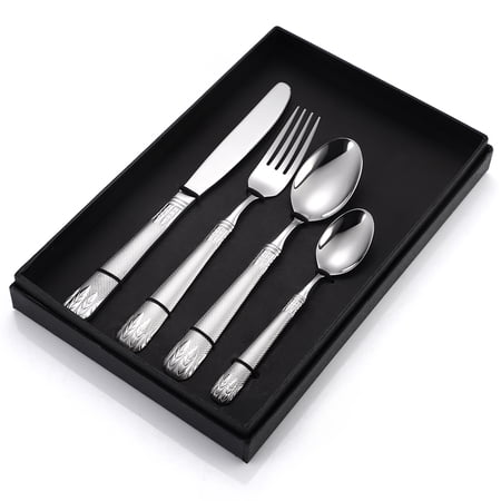 304 Stainless Steel Cutlery Spoon Embossed Vintage Cutlery Set Creative Western Food Steak Gold Home Hotel