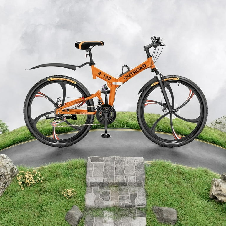 SUNCROWN 26 Inch Folding Mountain Bike, 21 Speed Full Suspension