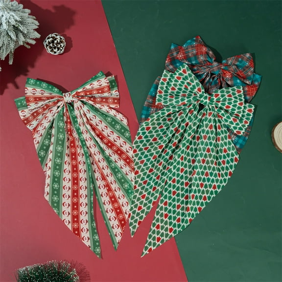 Dalrosia 3PCS Christmas Hair Bows for Women Girls, Red Green Tassel Hair Ribbon Bowknot Hair Clips Barrettes Xmas Holiday Gift Hair Decor Accessories for Teens Toddler Kids with Long Tail