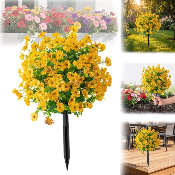 Artificial Flowers for Outdoor - UV Resistant Faux Topiary Ball Plants with Ground Stakes,Fake Bushes Indoor Decor,22" Outdoor Faux Flowers for Garden, Yard, Planter and Porch, Spring Decoration