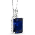 thumbnail image 2 of Gem Stone King 10K White Gold Blue Created Sapphire Pendant Necklace for Women (10.00 Cttw, Gemstone September Birthstone, Emerald Cut 14x10MM, with 18 inch Chain), 2 of 5