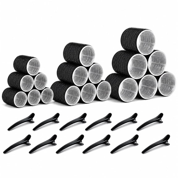 30-Piece Self-Grip Hair Roller Set with 18 Medium, Large and Jumbo Heatless Curlers, 12 Duckbill Clips for Volume, Waves, Curls and Blowout Styling