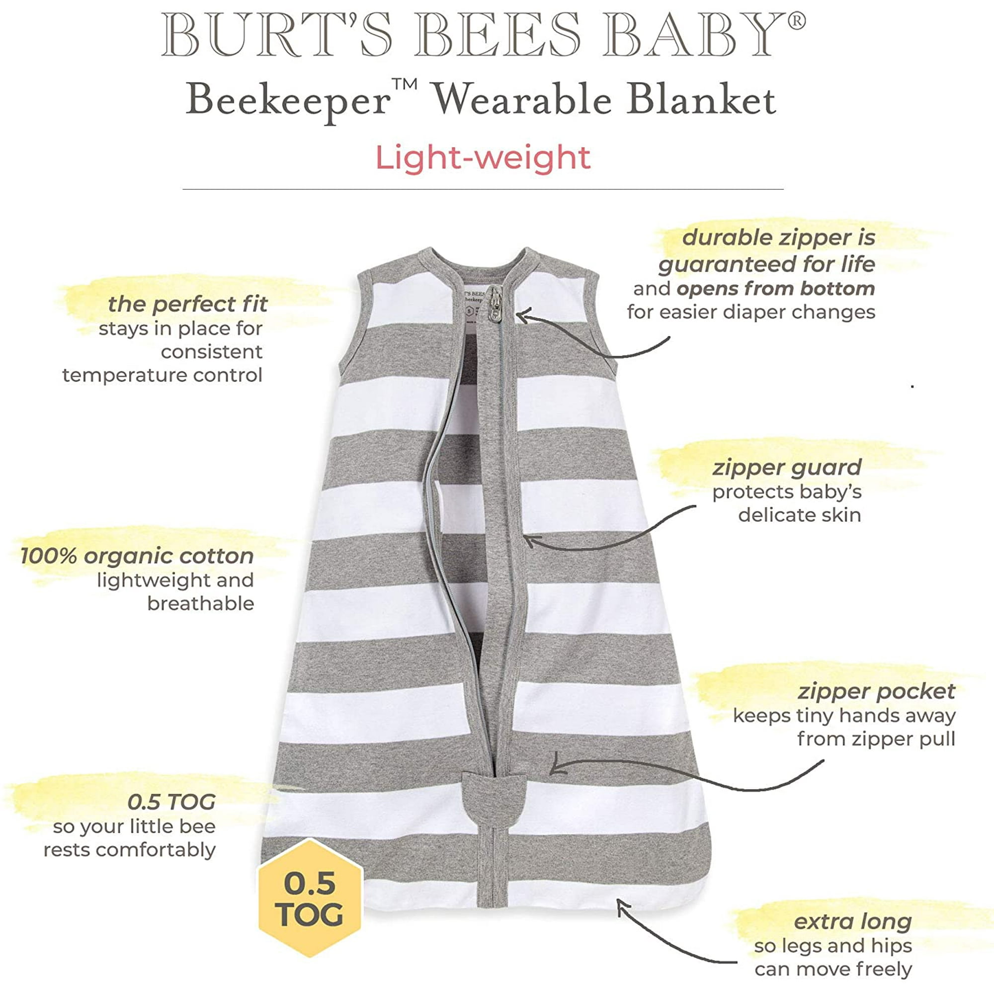 Burt s Bees Baby Unisex Baby Blanket 100 Organic Cotton Beekeeper Swaddle Transition Sleep Bag Wearable Blanket Hello Moon Small US